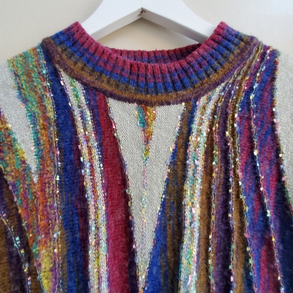 Vintage patchwork mulitple colour yarn Sweater Small Size - Picture 5 of 8